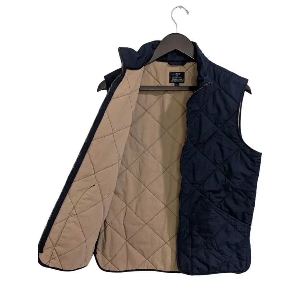 J.Crew Men's Authentic Outerwear Quilted Sussex Vest - Navy Blue & Tan Size S